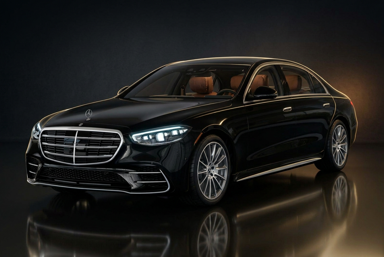 Black Mercedes-Benz S-Class in the NM Luxury studio fleet